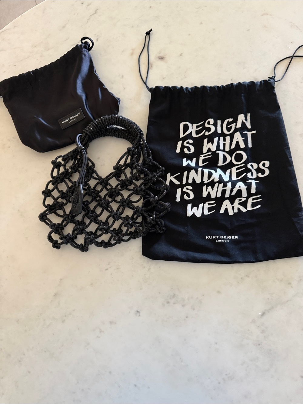 Kurt Geiger Black Knotted Macrame Drawstring Bag